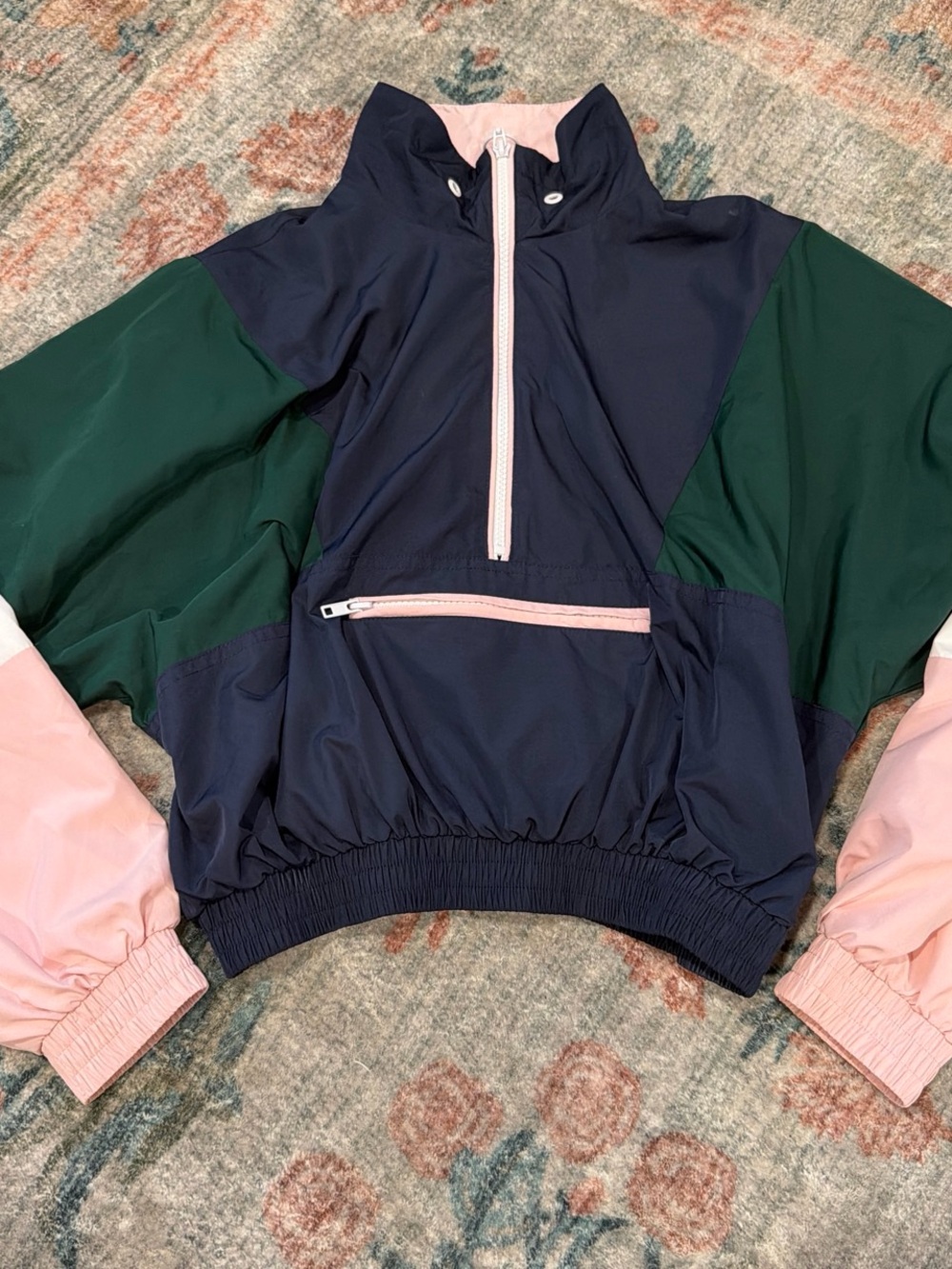 Forever 21 Colorblock Windbreaker Jacket in Navy, Forest Green & Light Pink